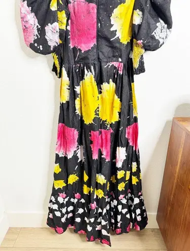 Splash NWT Busayo Bayo Puff Sleeve Cotton Maxi Dress  Paint Floral Print Large