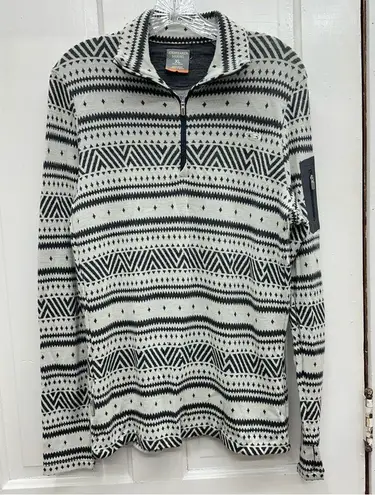 Icebreaker Fair Isle Vertex 100% merino wool 1/4 zip long sleeve shirt womens xl Black