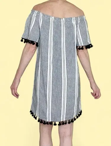 Heartloom NWT Black & White Stripe Bohemian Fringe Linen Midi Dress