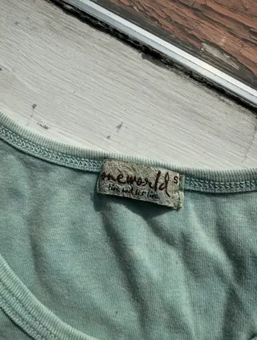 One World Romantic French Floral Graphic Tee Puff Sleeve Rhinestone Sz S Y2K