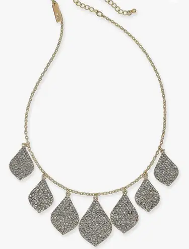 INC Gold-Tone Pave Crystal Statement TEARDROP NECKLACE 16-19” New On Card