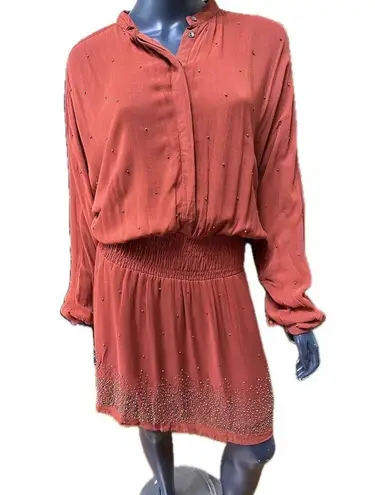Chloe Oliver Beaded Rust Dress XS Oversized Dolman Sleeve