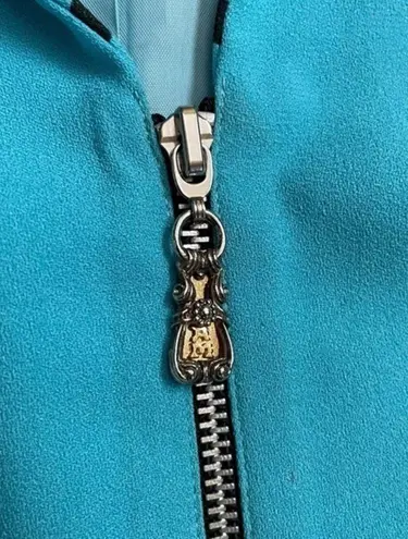 Alberto Makali Vintage New York Turquoise Striped Zipper Sleeveless Blouse Vest