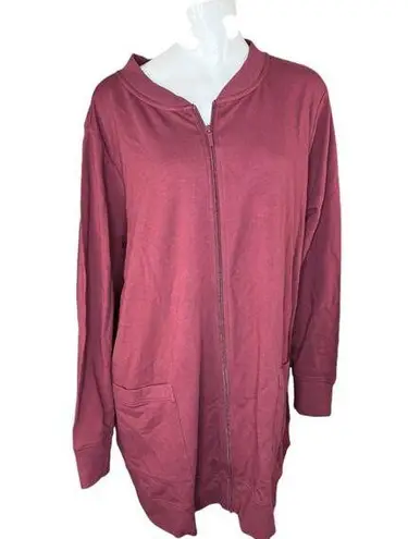 Denim & Co . Active French Terry Tunic Jacket with Ribbed Trim Dark Cherry 3Xd