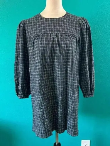 Reformation Jeans Celina Grid Deadstock Flannel Miniskirt Mini Tunic Dress Sz M Blue Size M