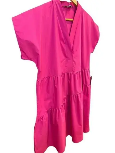 Sandra Darren NWT Nordstrom Asymmetric Tiered Dress Short Sleeve, Hot Pink Large