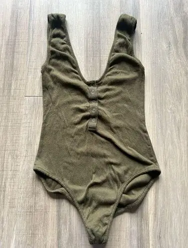 Free People Ripped Body Suit button front