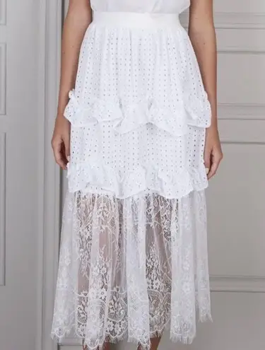 Senlis Lila White Eyelet & Lace Midi Skirt NWOT Size M