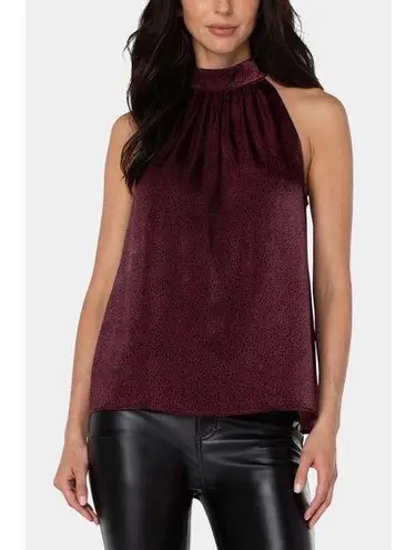 Liverpool Mock Neck Halter Top in Burgundy Leopard Print, NWT, Size S