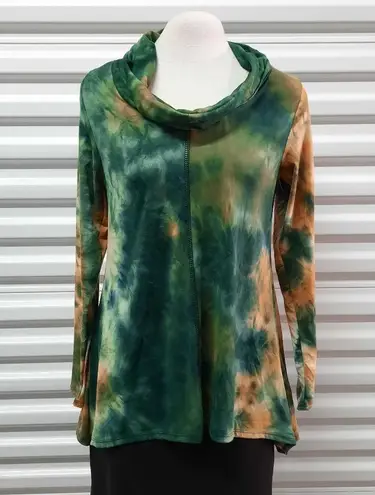 Forgotten Grace Sweater Womens XS Green Gold Tie Dye Oversized Cowl Neck Casual