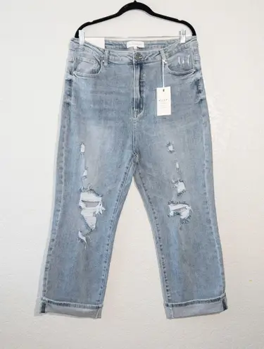 Risen NWT  High Rise Distressed Boyfriend Medium Wash Jeans Size 2XL