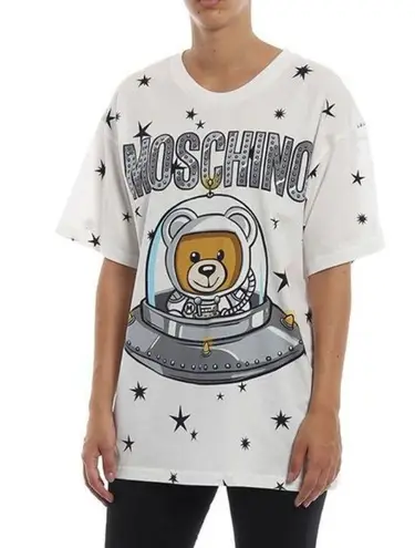 Moschino Authentic UFO Teddy Bear Print Oversize Tshirt White