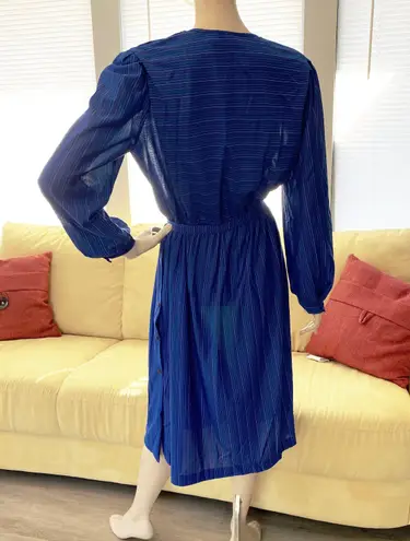 Vintage 90s NOS Sheer Pinstriped Secretary Day Dress S/M Blue Size M