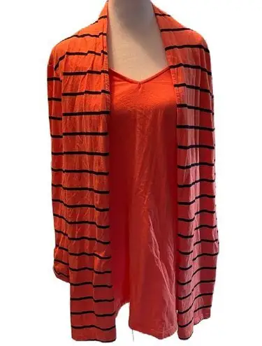 kim rogers Melon Colored with Navy Blue Stripes Mock Tank Top with Cardigan XL