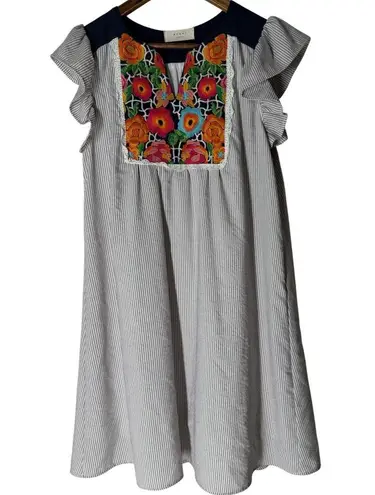 Momni Floral Embroidered Midi Dress Womens Sz L Boho Feminine Coastal Brown Size L