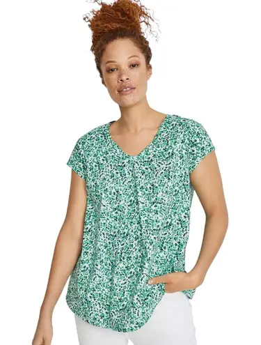 Ellos Plus Size 2X Top 26W 28W Green Twisted V Neck Tee A Line Cotton 254