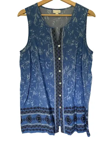 J.Jill blue sleeveless lightweight rayon top women's size small summery button