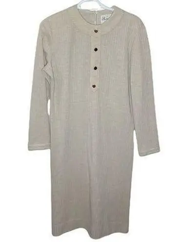 Vintage Butte Knit nude wool blend minimalist ribbed dress with button placket Size L