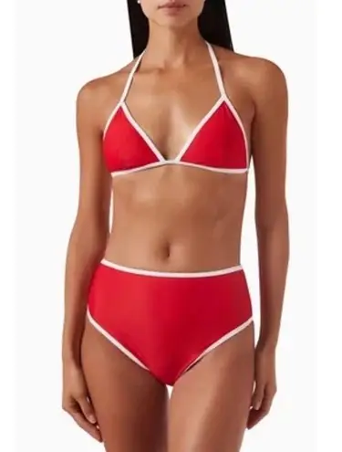 Free People Its Now Cool Waisted Duo Bikini Briefs Stretch Nylon Red White Contrast Size 8