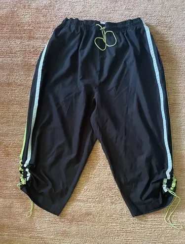 Just My Size  16W Black Pants Neon Green White Trim Adjustable Hem Pockets