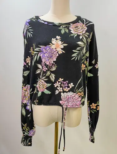 Floral Mossimo Supply Crop Crewneck Black Size M