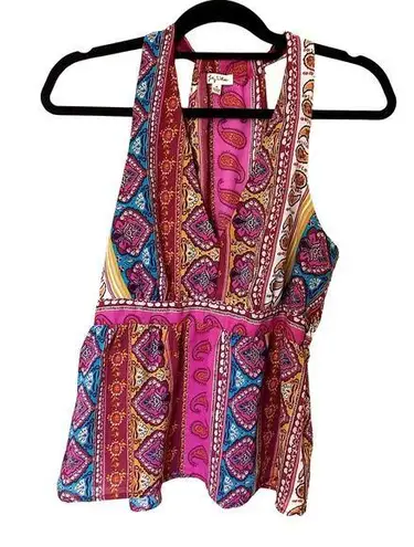 Lily White Size Medium M boho Indie Sleeveless Top Purple Abstract Deep V Neck