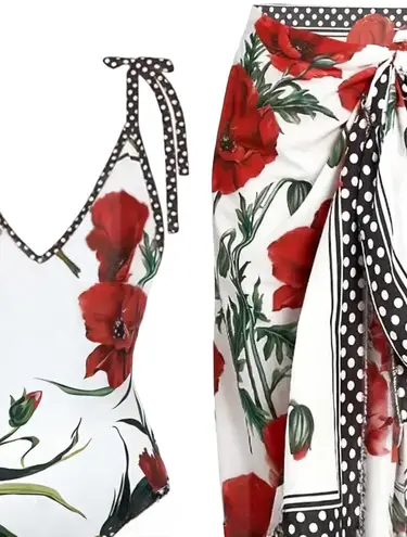 Andrea’s Deals NWT AD Floral Pattern 2 Piece Swimsuits Red Multi