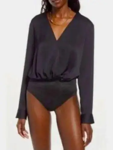 Open Edit Nordstrom  Long Sleeve Deep V Bodysuit Black Size XL NWT