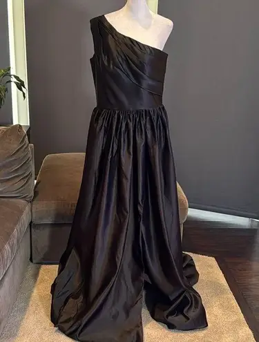 Women’s Black Satin One Shoulder Prom Party Formal Dress with Leg Slit Size 16 Black
