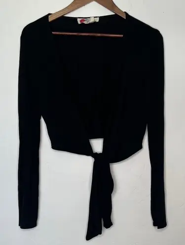 FP Beach Free People Black Long Sleeve Wrap Top Rayon Stretch Women's Large
