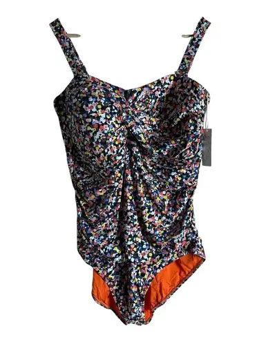Anne cole Twist Front Shirred Confetti Multicolor One Piece Swimsuit Plus 22W