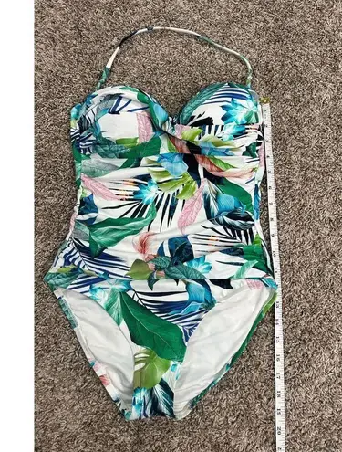 La Blanca NWOT In The Moment Bandeau One Piece Swimsuit Green Multi Print Size 2