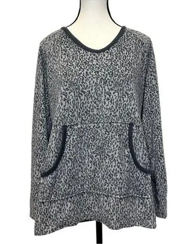 Oscar de la Renta Pink Label Leopard Print Fleece Pullover Top - Size L