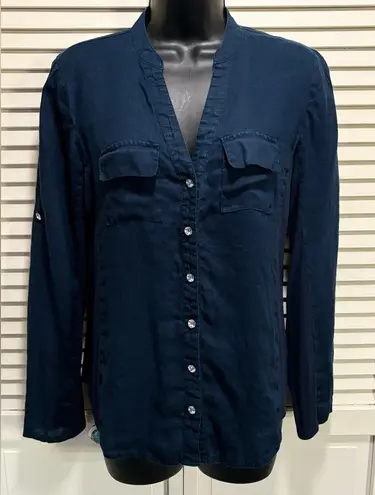 INC International Concepts Navy Gemstone Button Up Long Sleeve Shirt Size S Blue