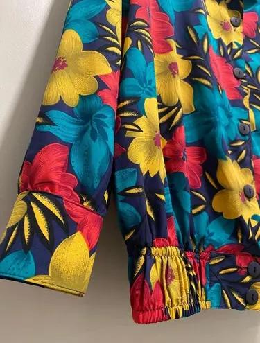 Notations VTG Retro 80s 90s Bold Colorful Floral Button-Up Long Sleeve Blouse