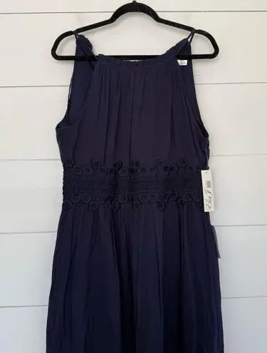 Eliza J Women’s 14 Navy Blue Crochet Halter Midi Dress New