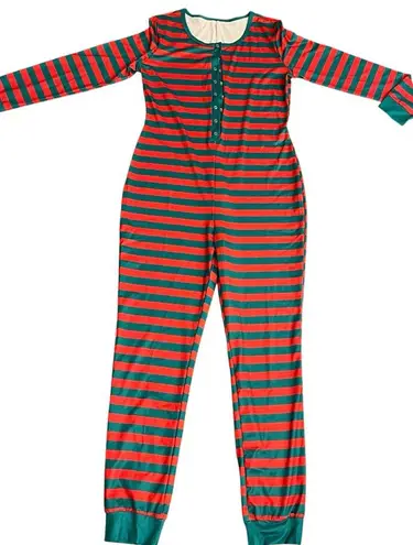 Christmas Striped One Piece Pajamas Green Size L