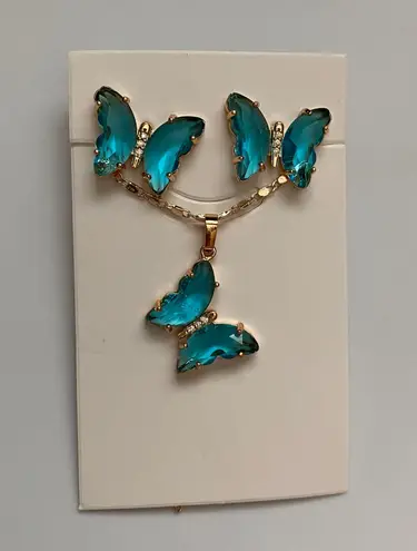 Gold Plated Black Butterfly Necklace Set