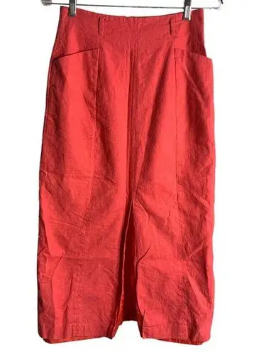 Newport News Vintage Pencil Skirt 10 Coral Pink Linen Pockets Lined Zipper