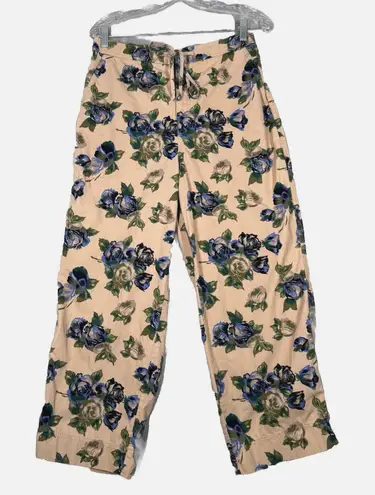 Sag Harbor Pants Small Beige Blue Floral Flowers Straight Crop Boho Cottagecore - Image 1