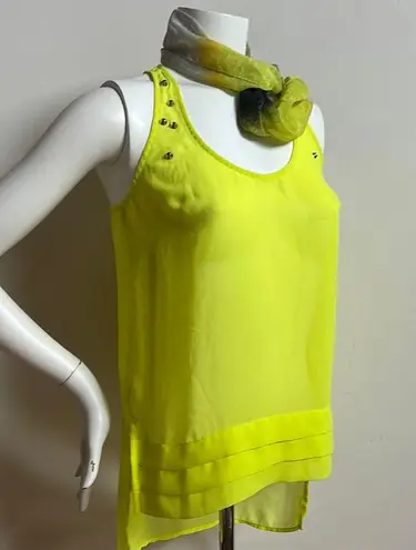 Bisou Bisou Asymmetrical neon Yellow Green studded Tank Top