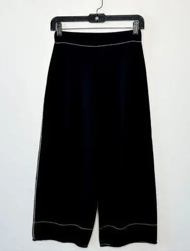 LIVIANA CONTI Pants Size XS Quiet Luxury Knit Wide Leg Cropped Wool Black Italy