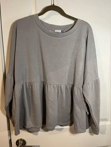 NWT Yarn and Sea Peplum Long Sleeve Pleated Grey Sweatshirt Fleece Lined Size 1X Gray