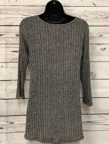 Moa Moa light Gray sweater Black White Buffalo plaid chiffon sides Tunic Size S