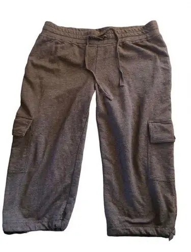 prAna  Breathe Brown Heather Cropped Knit Cargo Pant Sz. M Tied Hem Casual