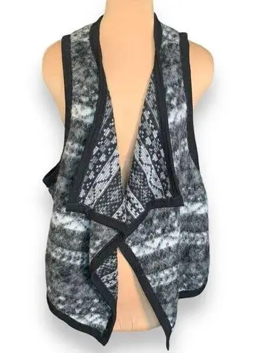 Karen Kane Black White Geometric Knit Waterfall Open Front Neutral Vest Plus 3X