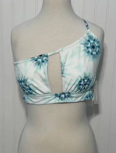 Devon Windsor Iryna One Shoulder Bathing Suit Bikini Swim Top Blue White XL White - Image 1
