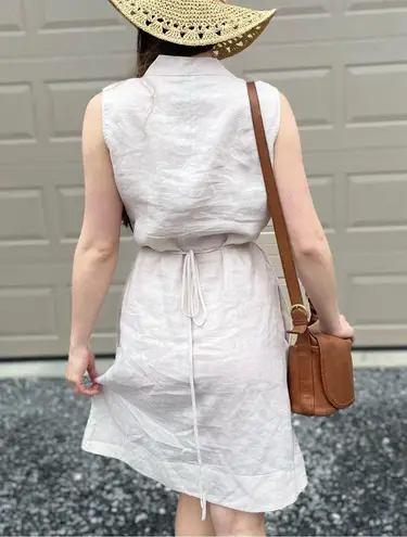 Neiman Marcus 100% Linen Chic Neutral Midi Summer Dress Size Small