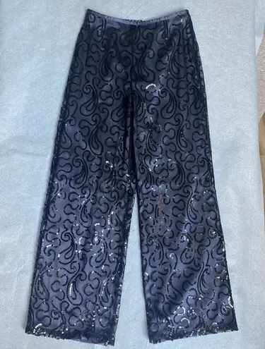 David Meister Women's Sequin Wide-Leg Pants Black Size 4 Party/Cocktail
