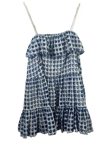 Solid & Striped Dress Women XS Blue White Eyelet Mini Ruffle Embroidery Preppy